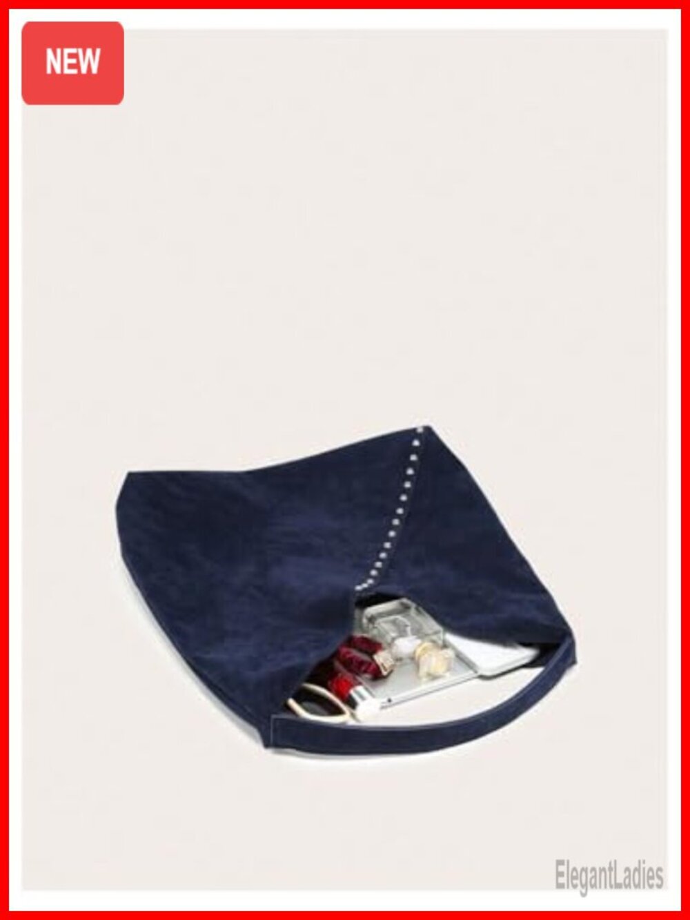 Faux Suede Studded Large Capacity Tote Shoulder Bag - Picture 3 of 4